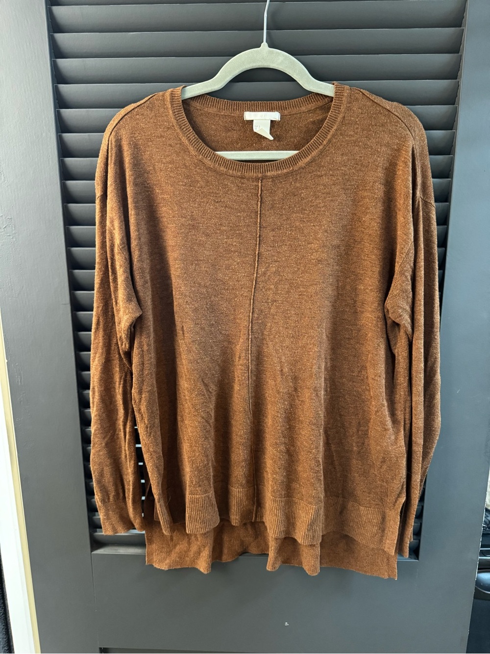 H&M Women's Brown Crewneck Lightweight Sweater with Center Seam